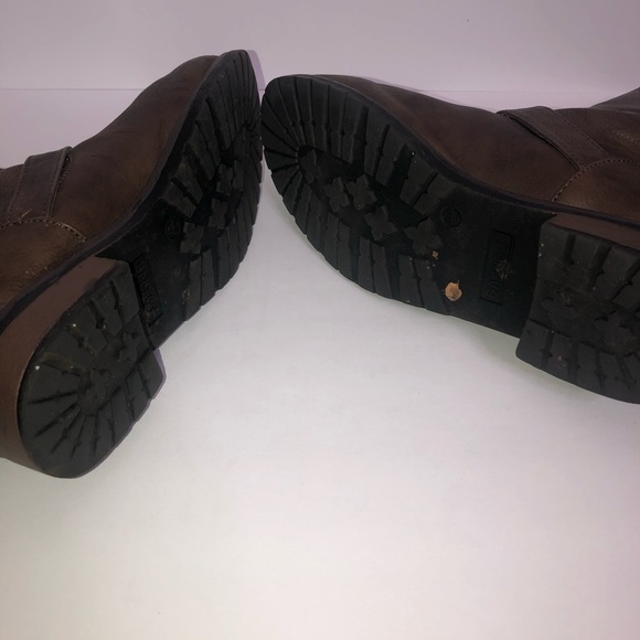 Brown and Gold Studded Moto Combat Boots - Picture 8 of 8